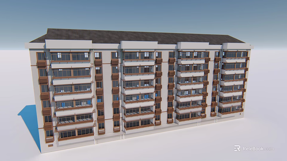 Modern Multi Story Apartment Building With Balconies And Brown White Exterior 3d model 