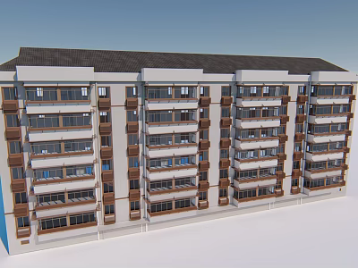 Modern Multi Story Apartment Building With Balconies And Brown White Exterior 3d model