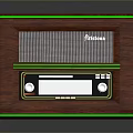 Vintage Electronic Radio with Wooden Exterior Green Trim and Classic Front Panel Control Knobs