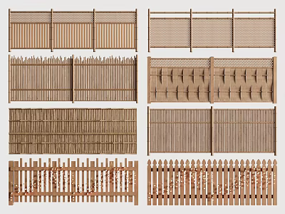 Wooden Railing Designs Featuring Horizontal Slats Grid Patterns And Pointed Tops 3d model