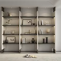 Modern Bookcase Interior Design with Multiple Shelves Books Decorative Vases Picture Frames And Sculptures