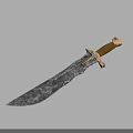 Ancient Forged Sword With Rough Blade Texture Leather Handle And Decorative Metal Guard