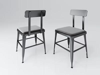 Modern Dining Chairs With Black Metal Frame And Gray Upholstered Seats 3d model