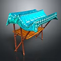 Portable Foldable Stand With Blue Cloth Cover And Wooden Frame