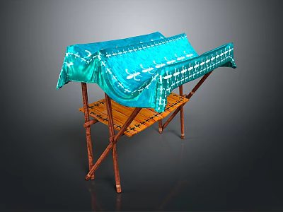 Portable Foldable Stand With Blue Cloth Cover And Wooden Frame 3d model
