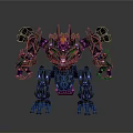 Mechanical Game Movie Character With Purple Green Glowing Parts And Sharp Design