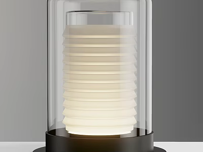 Modern Table Lamp With Transparent Glass Shade And White Ribbed Light Body And Black Base 3d model