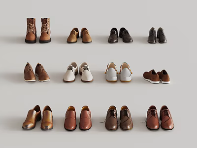 Various Stylish Shoes In Different Colors And Casual Designs For Daily Wear 3d model