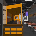 Modern Casual Shaochuan Restaurant Interior With Orange Decor Long Dining Tables And Neon Signs