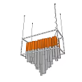 Modern Chandelier With Orange And Gray Vertical Tubes And Geometric Hanging Design