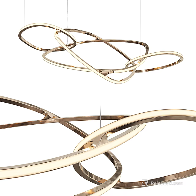 Contemporary Brass Chandelier With Intertwined Circular Metal Rings For Modern Interior 3d model 