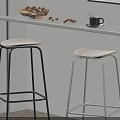 Modern Black Silver Metal Frame Bar Stools With Light Colored Seats For Kitchen Counter