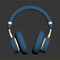 Blue Over Ear Headphones With Gold Accents Computer Accessory On Black Surface With Reflection