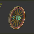 Vintage Wooden Wheel With Metal Rim And Spokes On Dark Surface