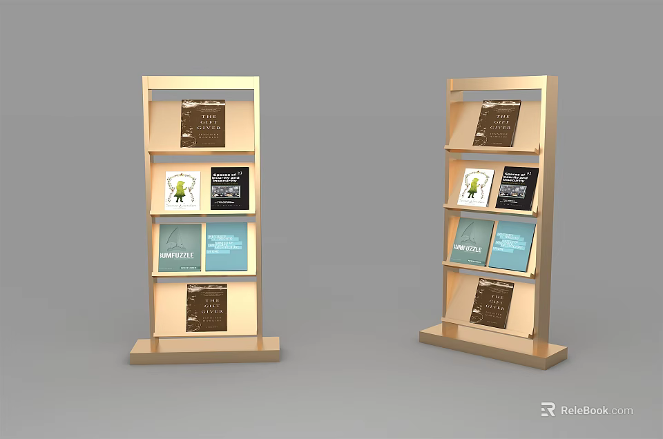 Modern Wooden Display Shelves Multi Layer Design with Books and Brochures 3d model 