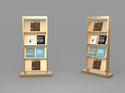 Modern Wooden Display Shelves Multi Layer Design with Books and Brochures 3d model