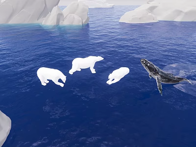 Sea Turtle Swimming Near Icebergs In Blue Ocean Water Habitat 3d model