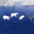 Sea Turtle Swimming Near Icebergs In Blue Ocean Water Habitat