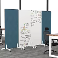 Blue And White Mobile Office Room Divider With Writing Board Surface And Casters
