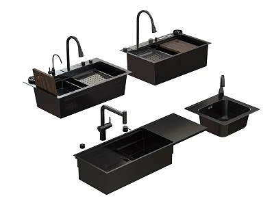 Black Kitchen Sinks With Faucet And Draining Board Various Styles 3d model