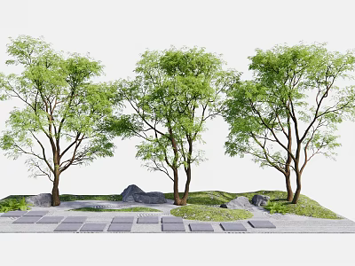 Lush Green Arbor Landscape with Stone Path Rocks and Grass Area 3d model