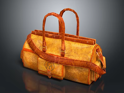 Tan Leather Duffel Bag With Top Handles And Adjustable Shoulder Strap 3d model