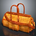 Tan Leather Duffel Bag With Top Handles And Adjustable Shoulder Strap