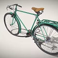 Vintage Teal Bicycle With Brown Seat Black Wheels And Rear Rack