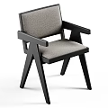 Modern Upholstered Dining Chair With Walnut Frame Beige Fabric Seat And Backrest Armrests