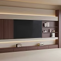 Modern Wooden TV Stand With Large Screen TV Open Shelves Drawers And Ambient Lighting