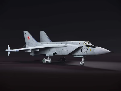 Military Fighter Jet With Number 057 And Red Mark On Tail Fin Static 3d model
