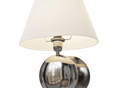 Modern Polished Metal Wall Lamp with White Fabric Lampshade and Reflective Base 3d model