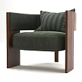 Modern Public Chair With Dark Green Upholstery And Wooden Frame Striped Cushion