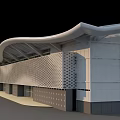 Modern Building Exterior With Curved Roof White Walls Perforated Facade And Glass Windows