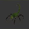 Green Scorpion 3D Model With Detailed Body Black Claws And Curved Tail