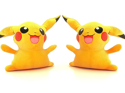 Cute Yellow Pikachu Plush Dolls With Black Tipped Ears Red Cheeks And Open Arms 3d model