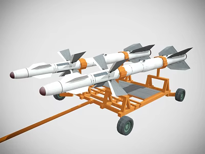 Military Missiles With White Bodies And Orange Components Mounted On Trailer 3d model
