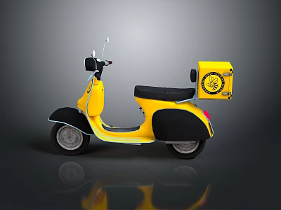 Yellow Scooter With Rear Delivery Box Black Seat And Compact Design 3d model