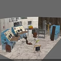 Worn Industrial Commercial Equipment Workspace With Control Panels Tools And Chair