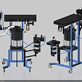 Wheeled Medical Equipment Carts Featuring Black Countertops Blue Frames And Tubing