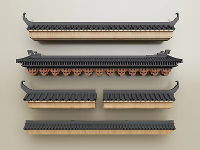 Traditional Architectural Components Featuring Different Styles Classic Black Tile Roof And Wooden Brackets 3d model