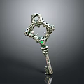 Exquisite Silver Decorative Key With Green Gemstone For Daily Household Use