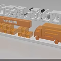 Vibrant 3D Text Design With Company Logo Truck And Cardboard Boxes Under Blue Sky