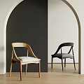 Stylish Light And Dark Leisure Chairs With Wooden Frame And Upholstered Seats Against Arched Walls