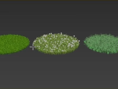 Three Different Round Shaped Grass Patches With White Flowers And Green Foliage 3d model