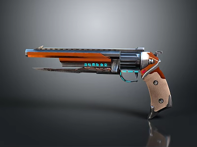 Futuristic Revolver Pistol With Metallic Body Wooden Grip And Glowing Blue Elements 3d model