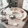 Modern Living Room Sofa And Coffee Table Set With Armchairs Area Rug And Plants