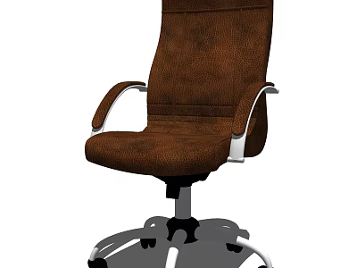 Brown Leather Office Chair With Ergonomic Design Metal Armrests And Swivel Wheels Base 3d model