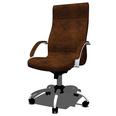 Brown Leather Office Chair With Ergonomic Design Metal Armrests And Swivel Wheels Base 3d model