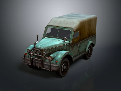 Vintage Turquoise Truck With Canvas Cover And Rustic Front Grille Design 3d model